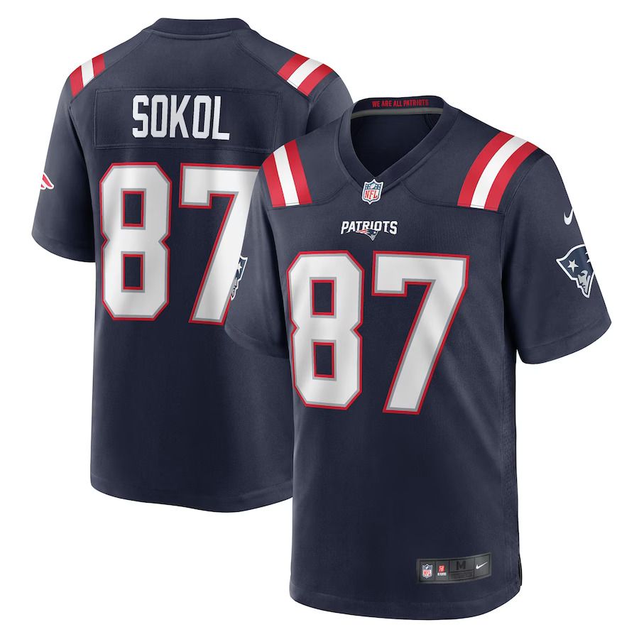 Men New England Patriots #87 Matt Sokol Nike Navy Game Player NFL Jersey
